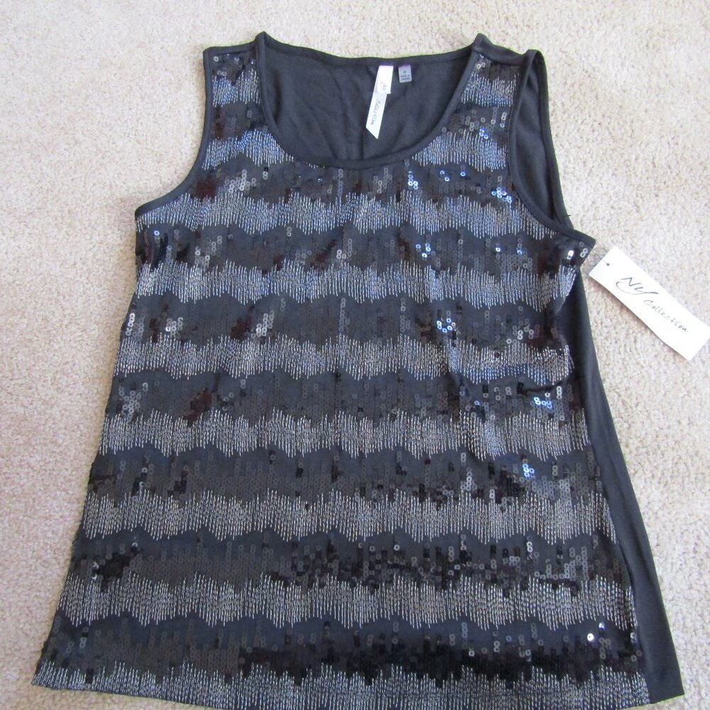 NY Collection Black Sequin Sleeveless Stretch Tank Top NWT Size Medium